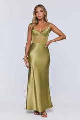 Silk Presence Satin Maxi Dress Olive