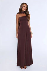 Satin Tempt Strapless Maxi Dress Chocolate