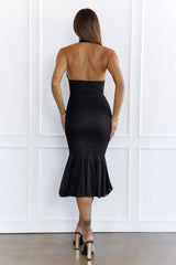 Sultry Muse Lace Halter Mermaid Midi Dress Black