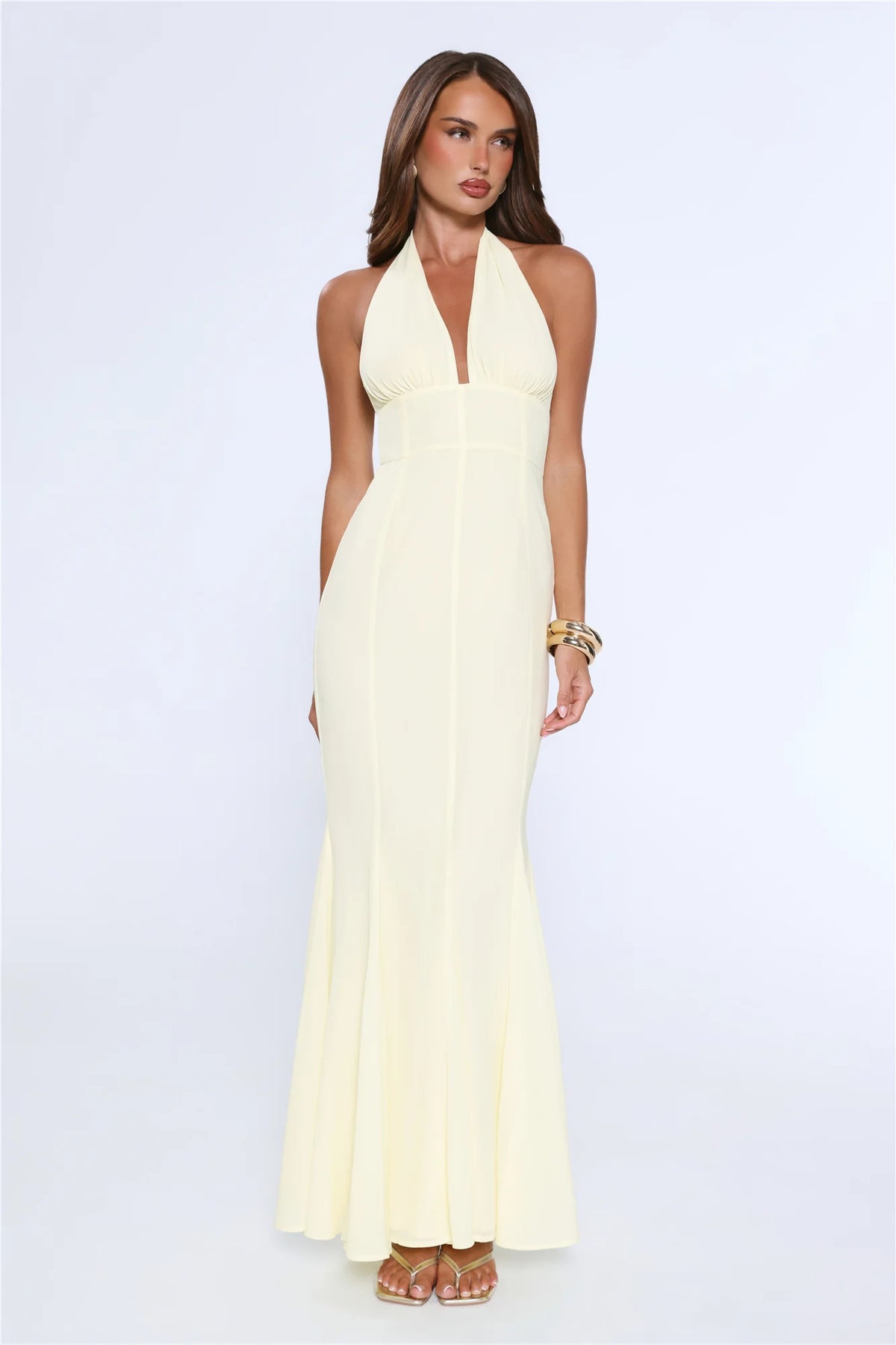 Vibe Dazzle Halter Maxi Dress Yellow