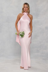 The Vivia Halter Satin Maxi Dress Light Pink