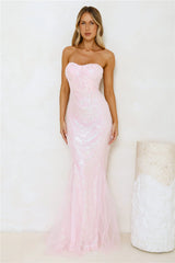 Fancy Dressed Strapless Sequin Maxi Dress Pink