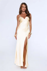 Silken Evenings Satin Maxi Dress Yellow