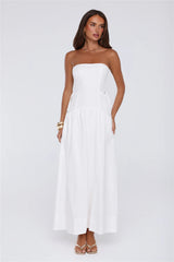 Just Feels Right Linen Blend Strapless Maxi Dress White