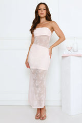 Crystal Veil Lace Strapless Maxi Dress Pink