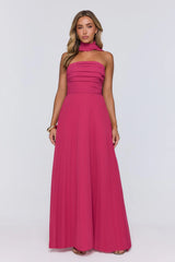 Sugar Babe Strapless Pleated Maxi Dress Magenta