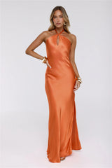 Rule Her World Halter Satin Maxi Dress Peach