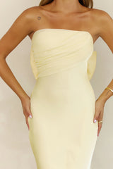 Soft Forever Mood Satin Strapless Maxi Dress Yellow