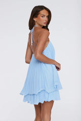 The Daisy Hour Halter Pleated Mini Dress Blue