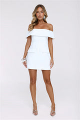 Tailored Allure Off Shoulder Mini Dress White