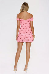 Take The Hint Off Shoulder Mesh Polka Dot Mini Dress Pink