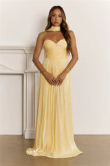 Shimmering Goddess Strapless Maxi Dress Yellow