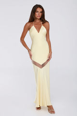 Glam Starlet Halter Satin Maxi Dress Lemon
