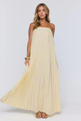 Moonlit Sea Pleated Strapless Maxi Dress Lemon