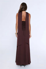 Satin Tempt Strapless Maxi Dress Chocolate