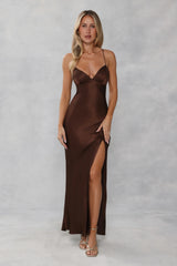 The Sophia Satin Maxi Dress Chocolate Brown