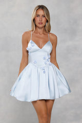 Sakura Dreams Satin Mini Dress Blue