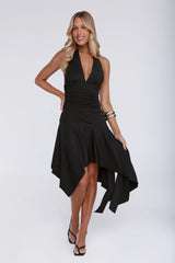 Glowberry Halter Midi Dress Black