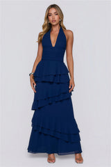 Power Glow Halter Maxi Dress Navy