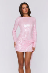 Luxe Dazzle Sequin Long Sleeve Mini Dress Pink