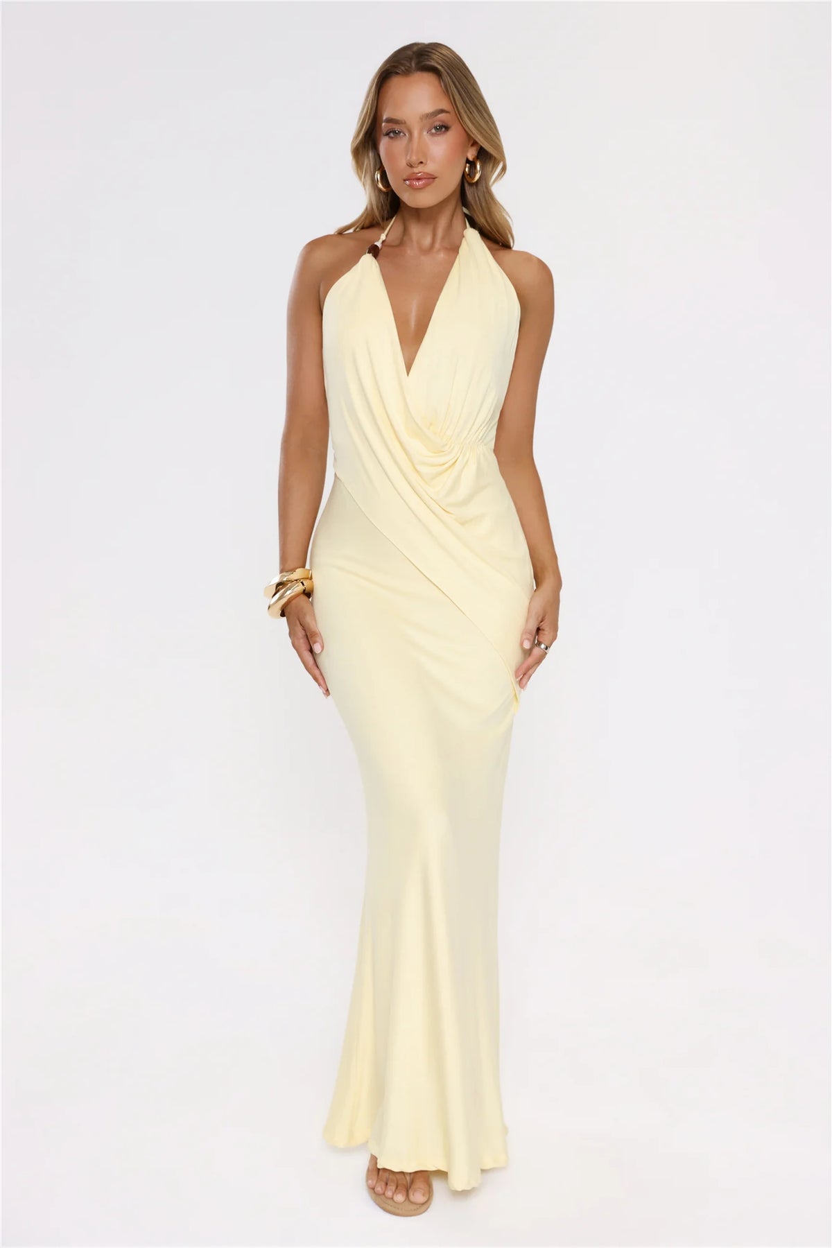 Catch Me Glowing Halter Maxi Dress Yellow