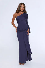 Night Starflower One Shoulder Maxi Dress Navy
