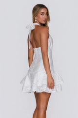 Shimmer Chase Halter Mini Dress White
