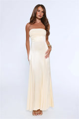 Statement Shine Strapless Satin Maxi Dress Yellow