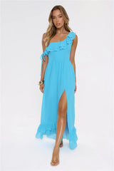 Diamond Horizon Off Shoulder Maxi Dress Blue