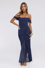 The Style Structure Mesh Off The Shoulder Maxi Dress Navy