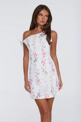 Gentle Expression Off Shoulder Embroidered Mini Dress White
