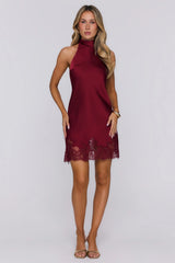 Tidal Reflections Satin Mini Dress Burgundy
