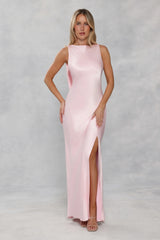 The Blaire Backless Satin Maxi Dress Light Pink