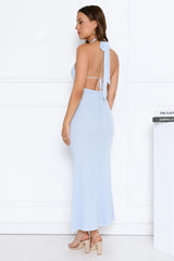 Luxe Darling Halter Mesh Maxi Dress Blue