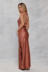 The Delilah Satin Halter Maxi Dress Bronze