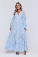 Glow Blossom Long Sleeve Maxi Dress Blue