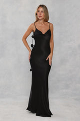 The Flora Satin Maxi Dress Black