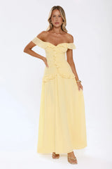 Radiant Poise Off Shoulder Maxi Dress Yellow