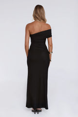 Wild Whimsy One Shoulder Mesh Maxi Dress Black
