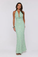 Bling It Babe Beaded Halter Maxi Dress Sage