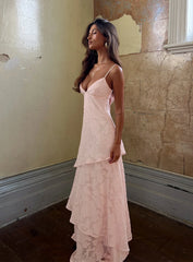 Lyricah Tiered Tie Back Maxi Dress Pink