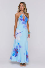 Blooming Tide Halter Maxi Dress Blue
