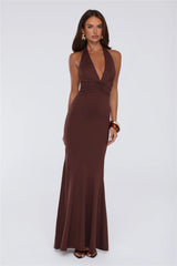 Chic Spark Halter Maxi Dress Chocolate