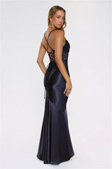 Moments In Silk Satin Maxi Dress Navy