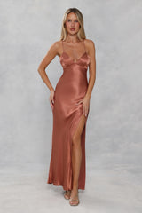 The Sophia Satin Maxi Dress Bronze