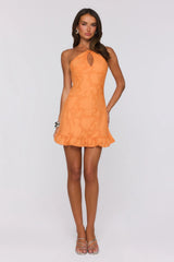 Sunlit Petals Halter Mini Dress Orange