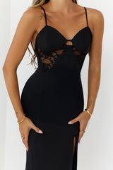 Satin Lace Nights Maxi Dress Black