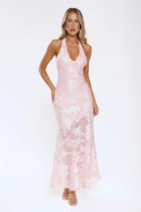 Pretty Upgrade Halter Maxi Dress Pink