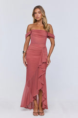 The Style Structure Mesh Off The Shoulder Maxi Dress Rose