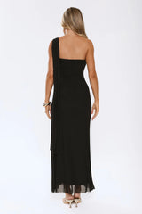 Evening Allure Mesh Strapless Maxi Dress Black